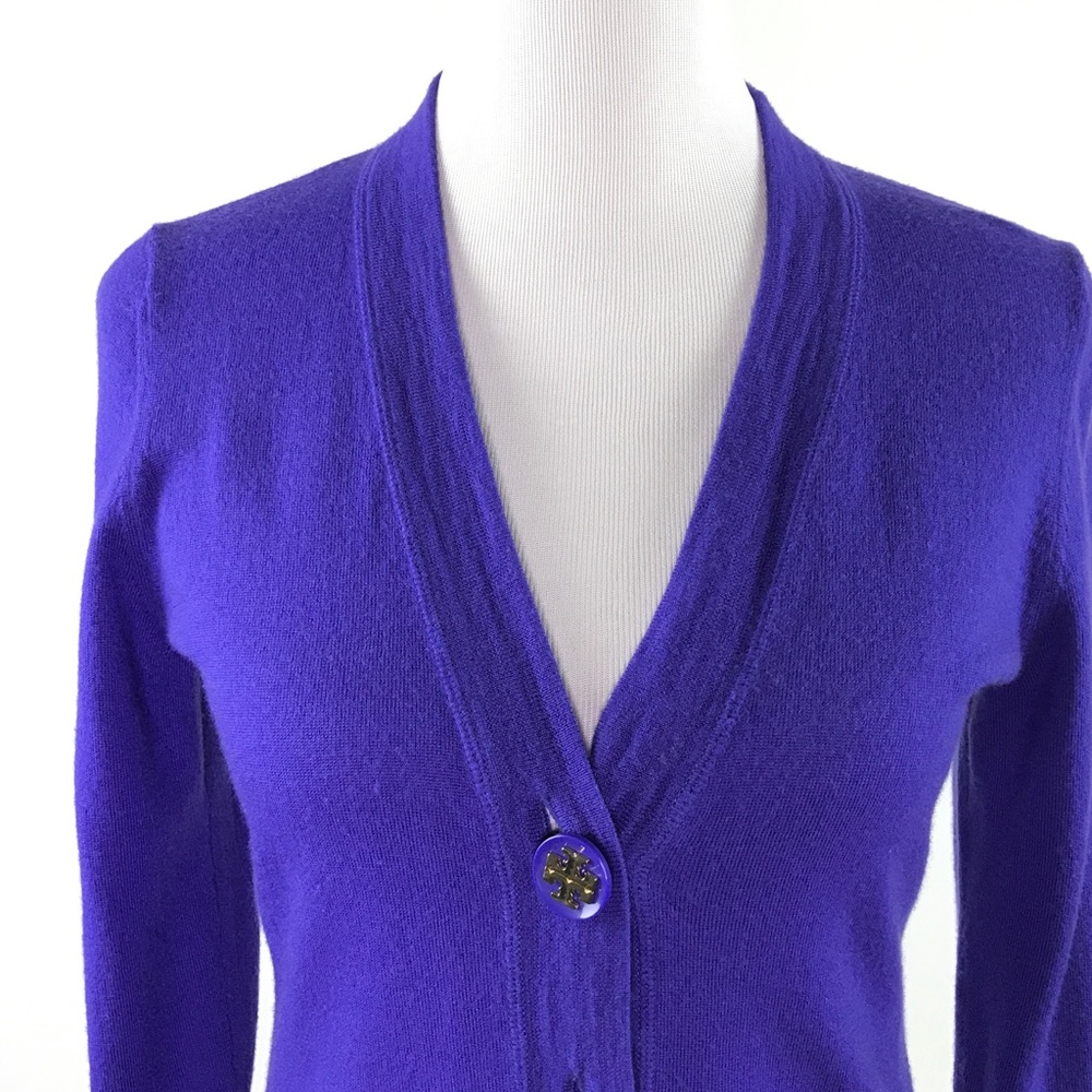 Tory Burch Cardigan Purple Merino Wool Sweater Med - Picture 2 of 8